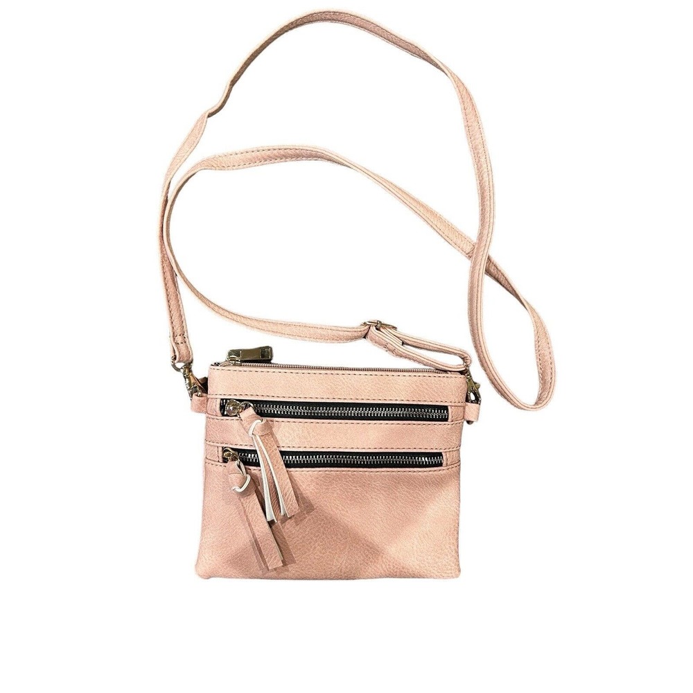 Dusty Pink Pebbled Faux Leather Crossbody Mini Purse with Adjustable Str…